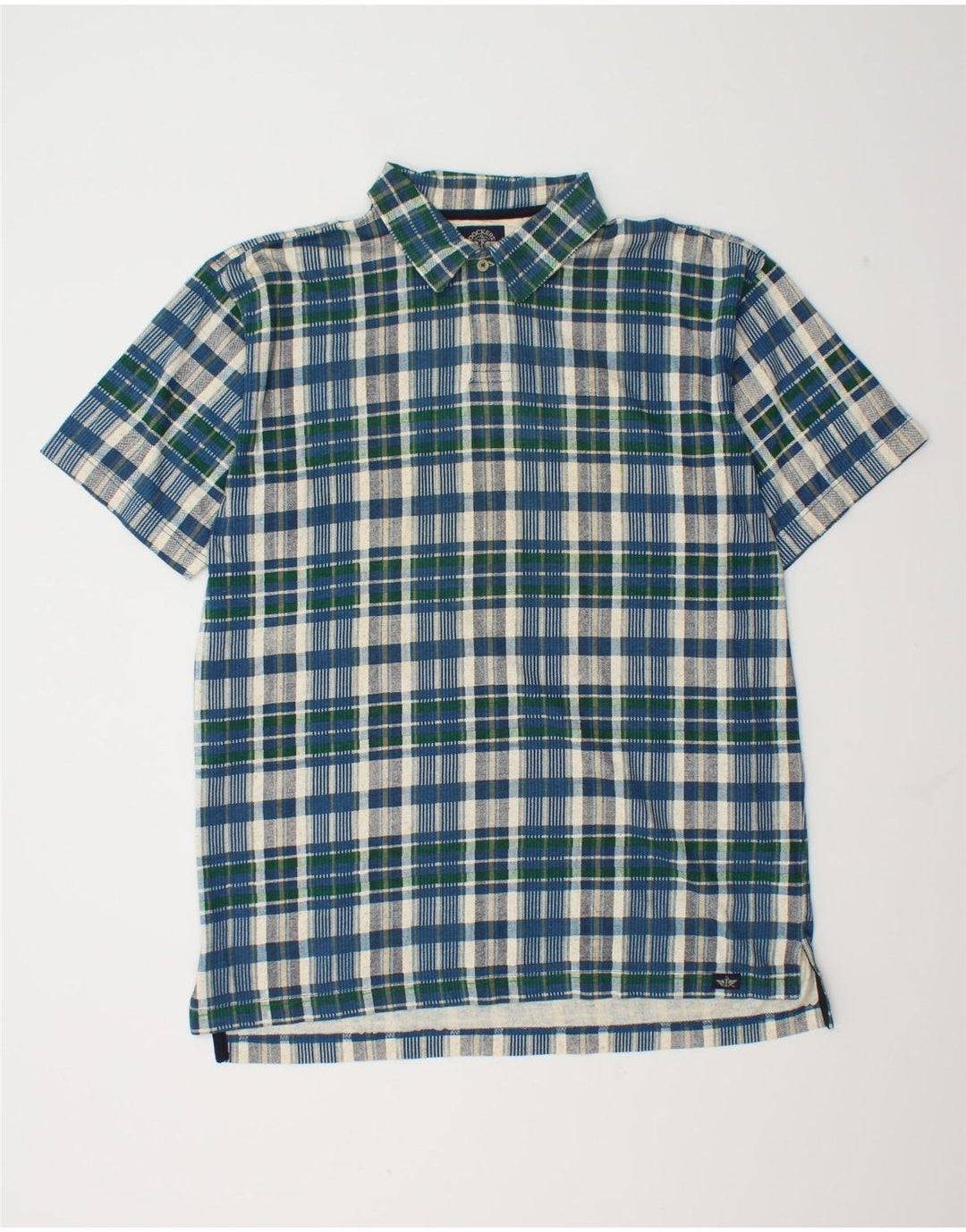 Dockers Mens Short Sleeve Pullover Shirt Medium Blue Check Cotton