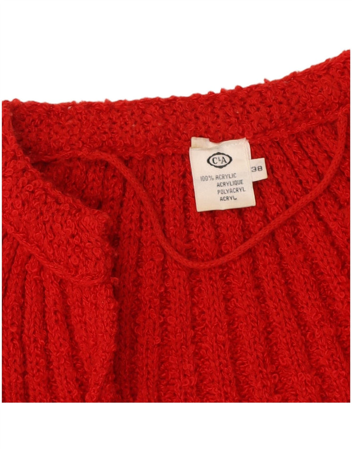 C&A Womens Longline Open Cardigan Sweater EU 38 Medium Red Acrylic