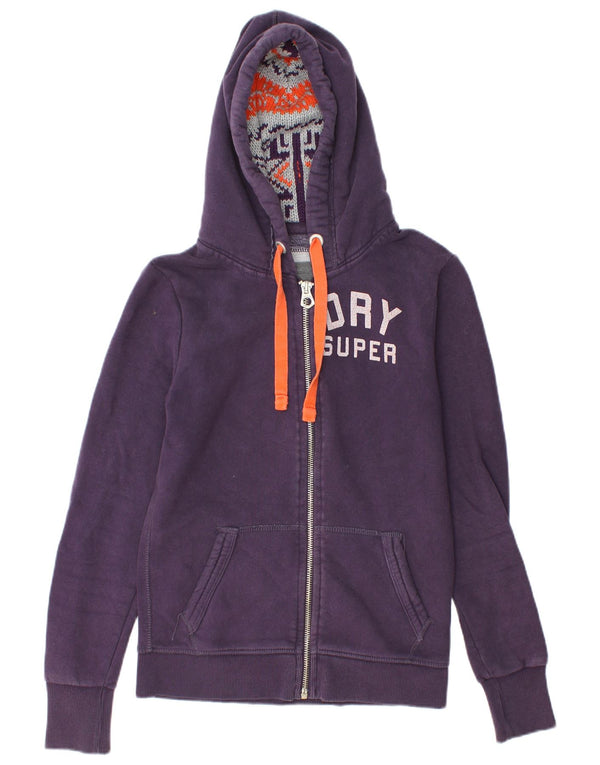 Superdry Womens Graphic Zip Hoodie Sweater UK 12 Medium Purple Cotton