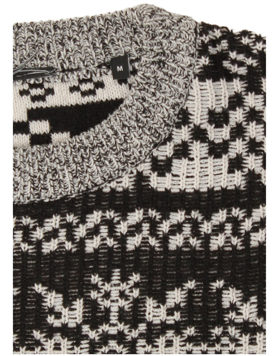 Vintage Mens Crew Neck Jumper Sweater Medium Grey Fair Isle