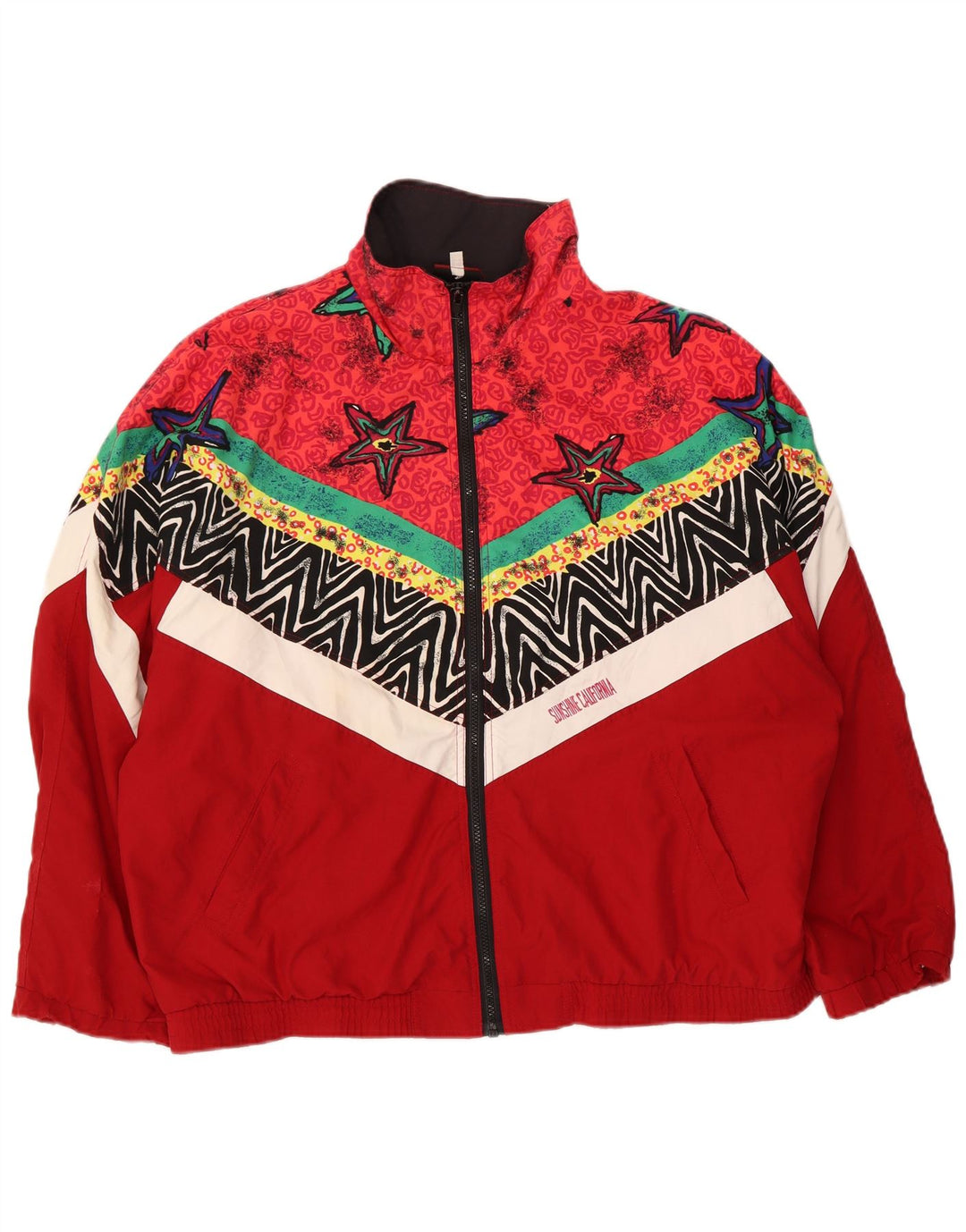 Vintage ανδρική φόρμα αφηρημένης σχεδίασης Top Jacket μεγάλο κόκκινο πολυεστέρα