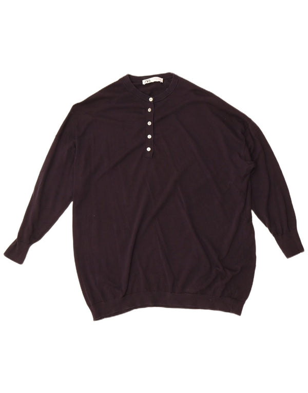 Zara Womens Oversized Crew Neck Jumper Sweater UK 6 XS Navy Blue