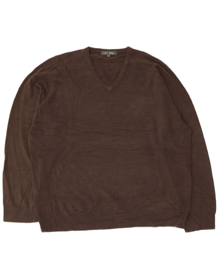 Marks & Spencer Pull col V pour homme 2XL Gris Acrylique