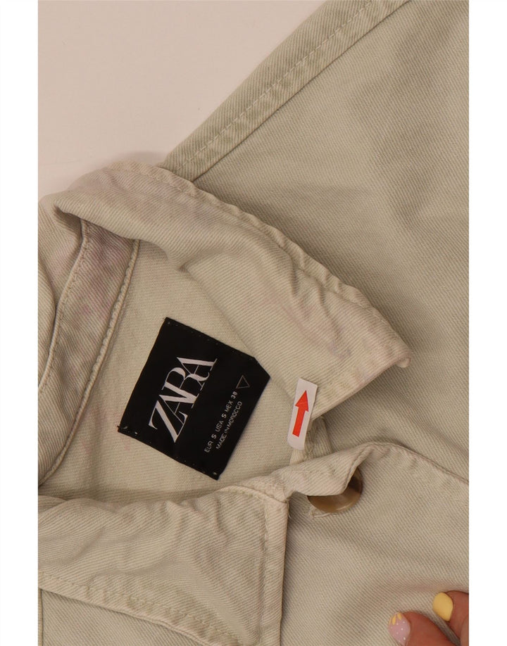 Zara Womens Crop Denim Jacket UK 10 Small Off White Cotton