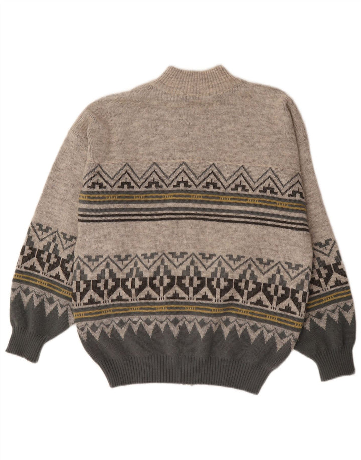 Maremma Męski sweter rozpinany Średni szary Fair Isle Poliakryl