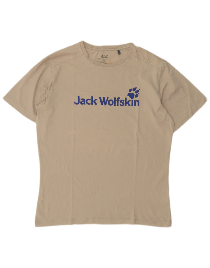 Jack Wolfskin Mens Graphic T-Shirt Top Medium Beige Cotton
