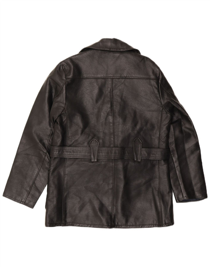 Vintage Mens Double Breasted Leather Jacket UK 36 Small Black Leather