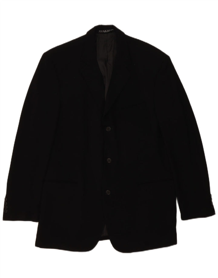 Hugo Boss Mens 3 Button Blazer Jacket EU 54 2XL Black Wool