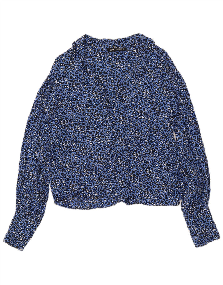 Zara Womens Shirt UK 14 Medium Blue Animal Print