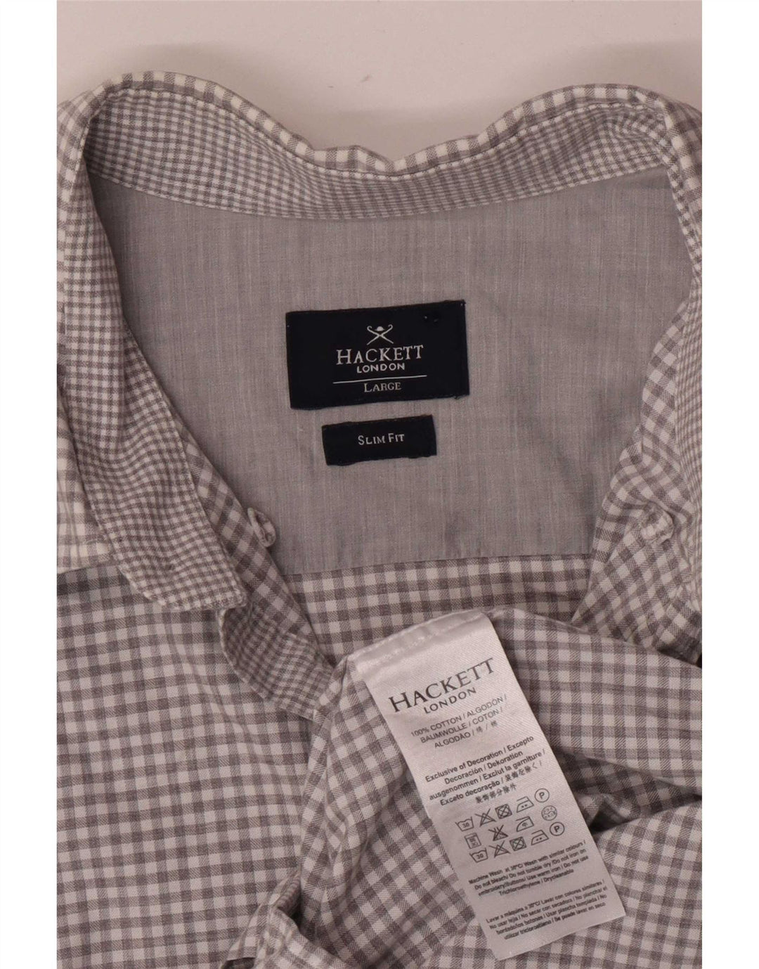 Hackett Mens Slim Fit Shirt Large Grey Check Cotton