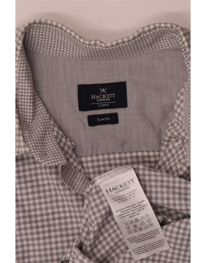 Hackett Mens Slim Fit Shirt Large Grey Check Cotton