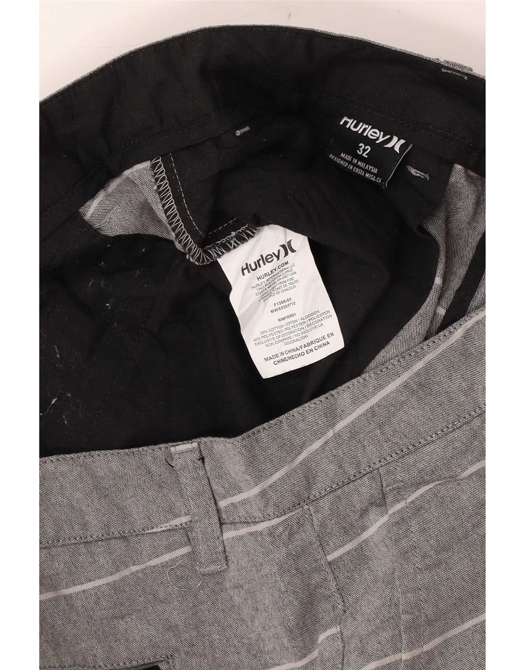 Hurley Mens Chino Shorts W32 Medium Grey Striped Cotton
