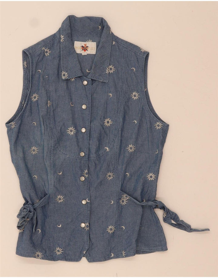 REGINA SCHRECKER Womens Sleeveless Denim Shirt IT 44 Medium Blue Vintage Regina Schrecker and Second-Hand Regina Schrecker from Messina Hembry 