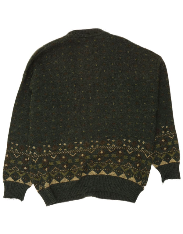 vintage Mens Cardigan Pull Grand Vert Fair Isle