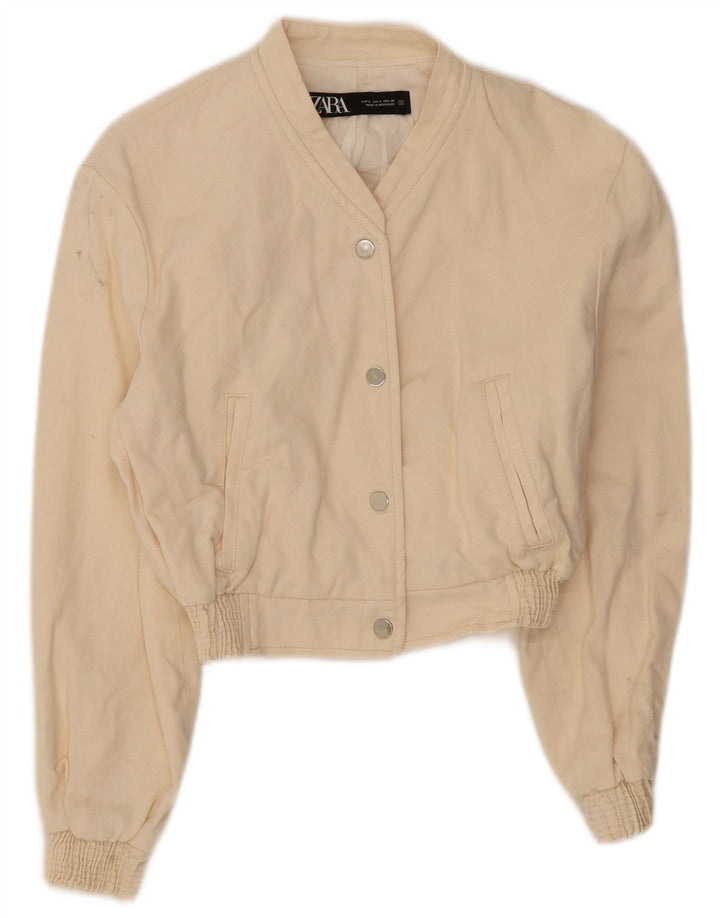 Zara Womens Crop Bomber Jacket UK 10 Petit Blanc Cassé