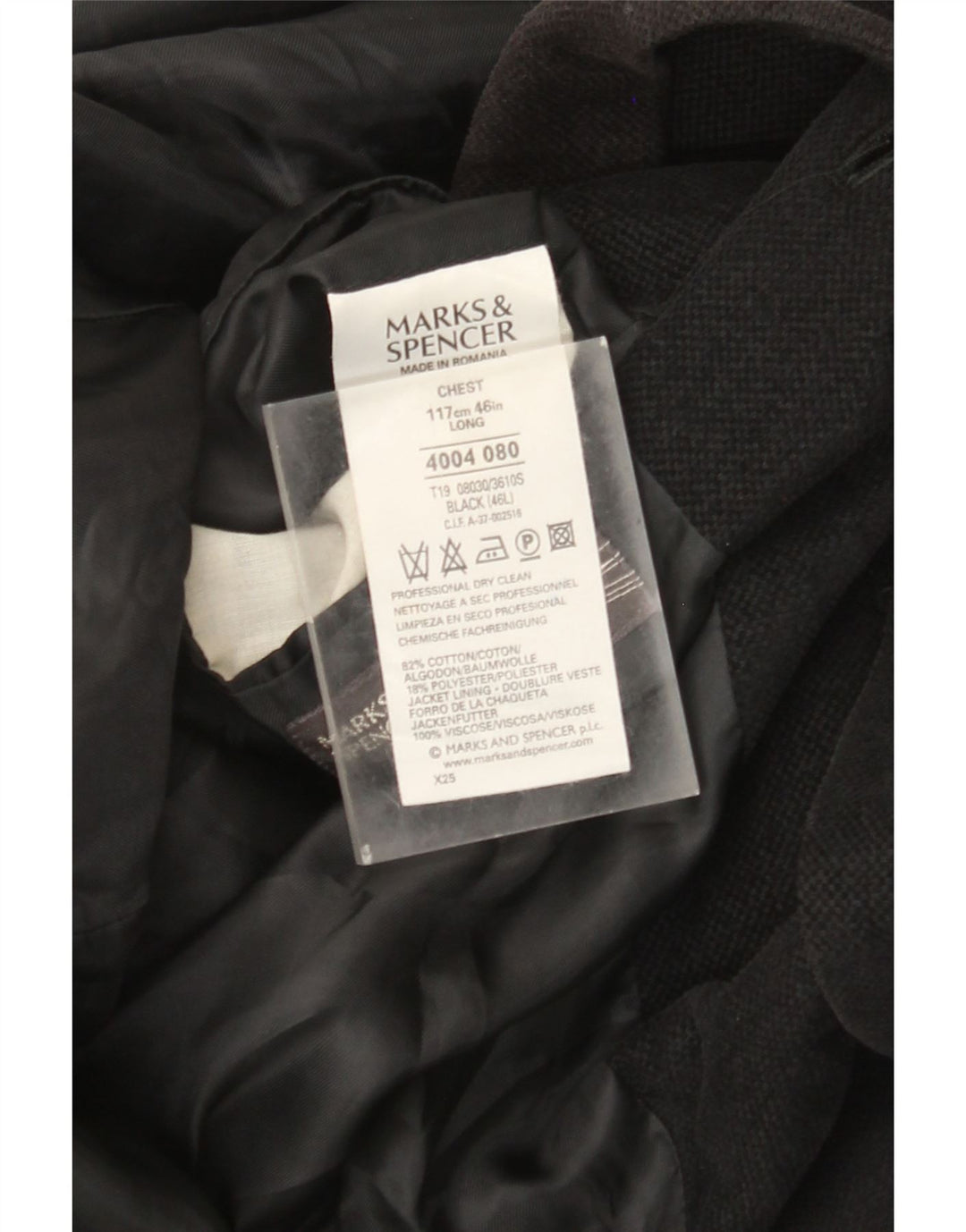 Marks & Spencer Męska marynarka zapinana na 3 guziki, UK 46 XL, czarna bawełna