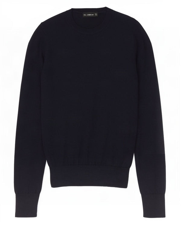 Zara Damen Crop Crew Neck Pullover Pullover UK 10 Small Marineblau Polyester