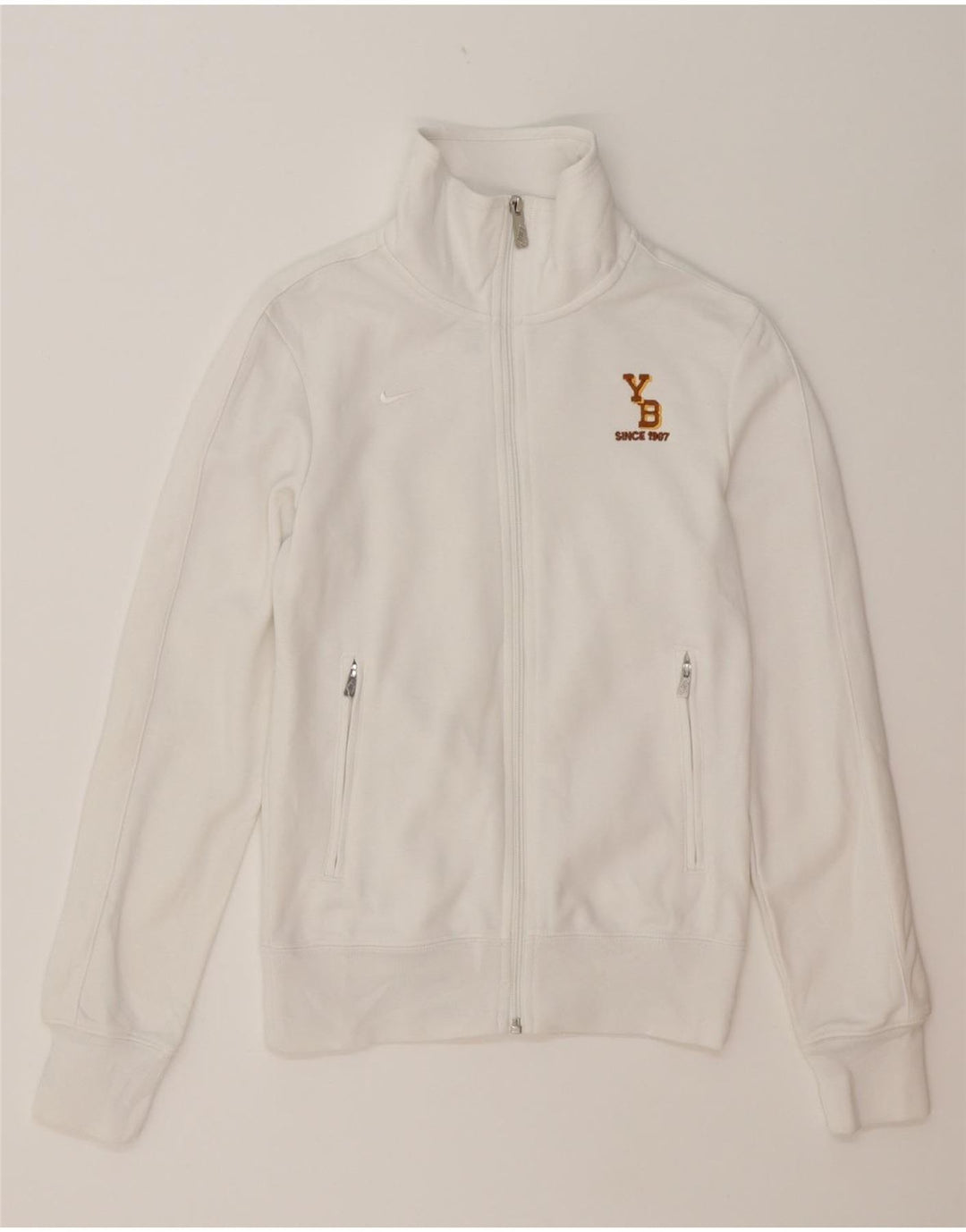 NIKE Womens Dri Fit Tracksuit Top Jacket UK 10 Small White Polyester Vintage Nike and Second-Hand Nike from Messina Hembry 