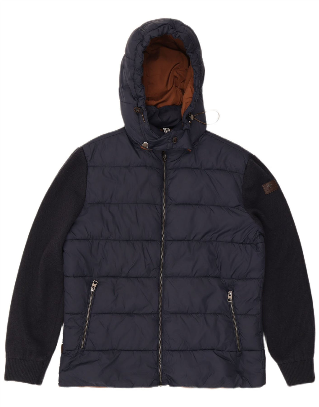 Fynch Hatton Mens Hooded Padded Jacket UK 38 Medium Navy Blue Colourblock