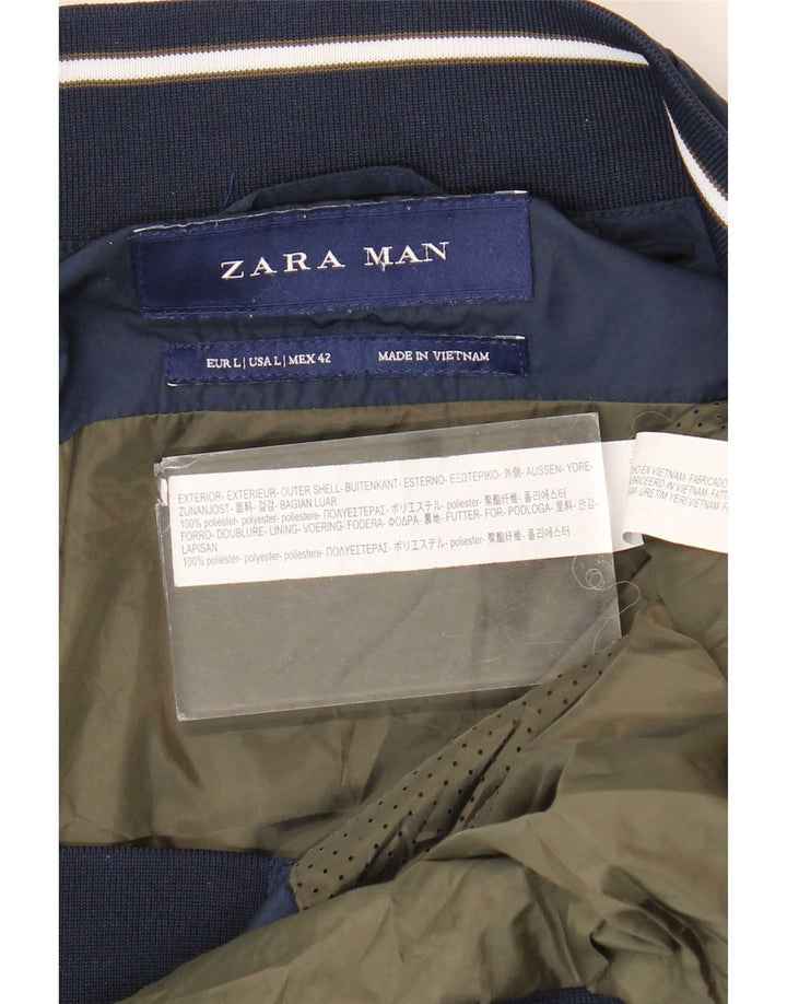 Zara Herren Bomberjacke UK 40 Large Marineblau Polyester