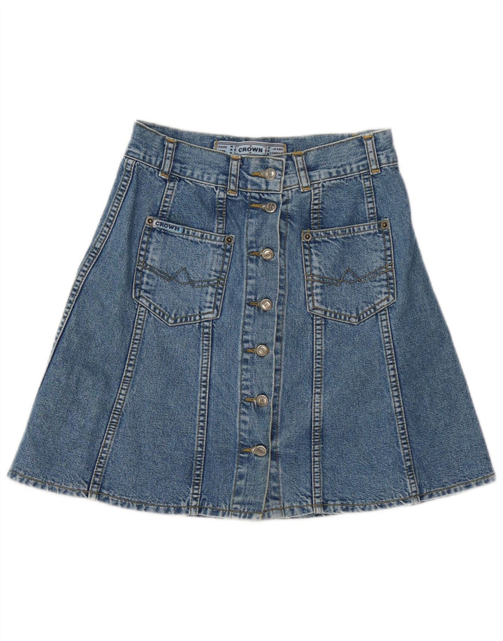 Crown Womens Denim Skirt W27 Small Blue Cotton