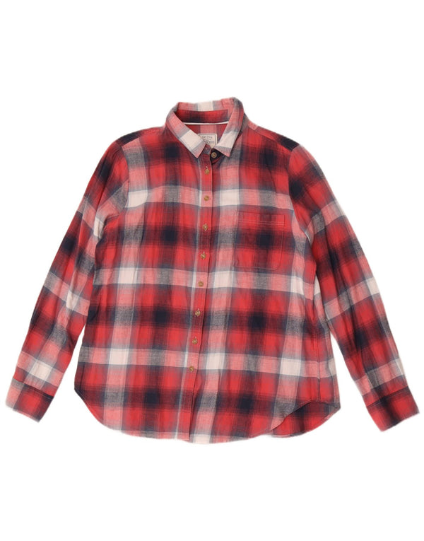 Camisa feminina de flanela de ajuste clássico Fat Face Reino Unido 14 grande algodão xadrez vermelho