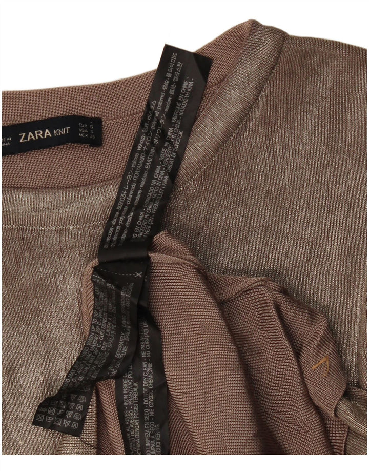 Zara Womens Blouse Top UK 10 Small Beige Viscose