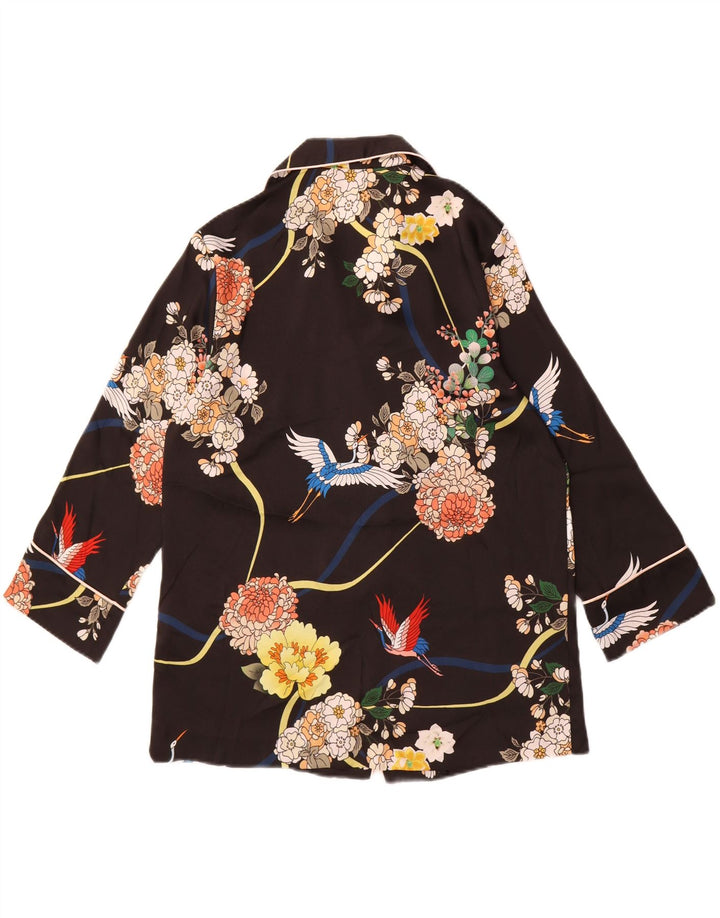 VINTAGE Womens Shirt Blouse IT 46 Large Black Floral Polyester Vintage Vintage and Second-Hand Vintage from Messina Hembry 