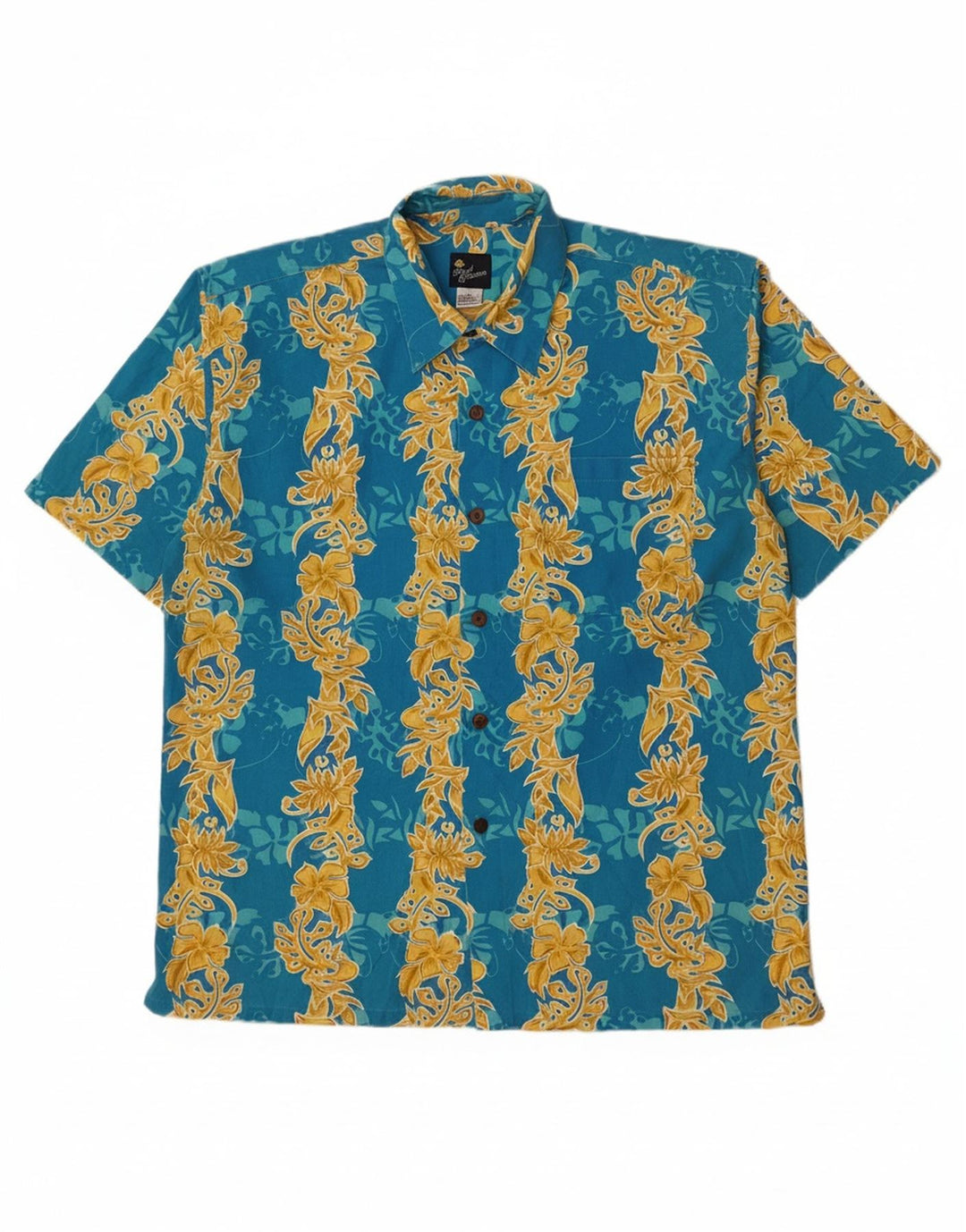 ROYAL CREATION Mens Short Sleeve Shirt Large Blue Floral Polyester