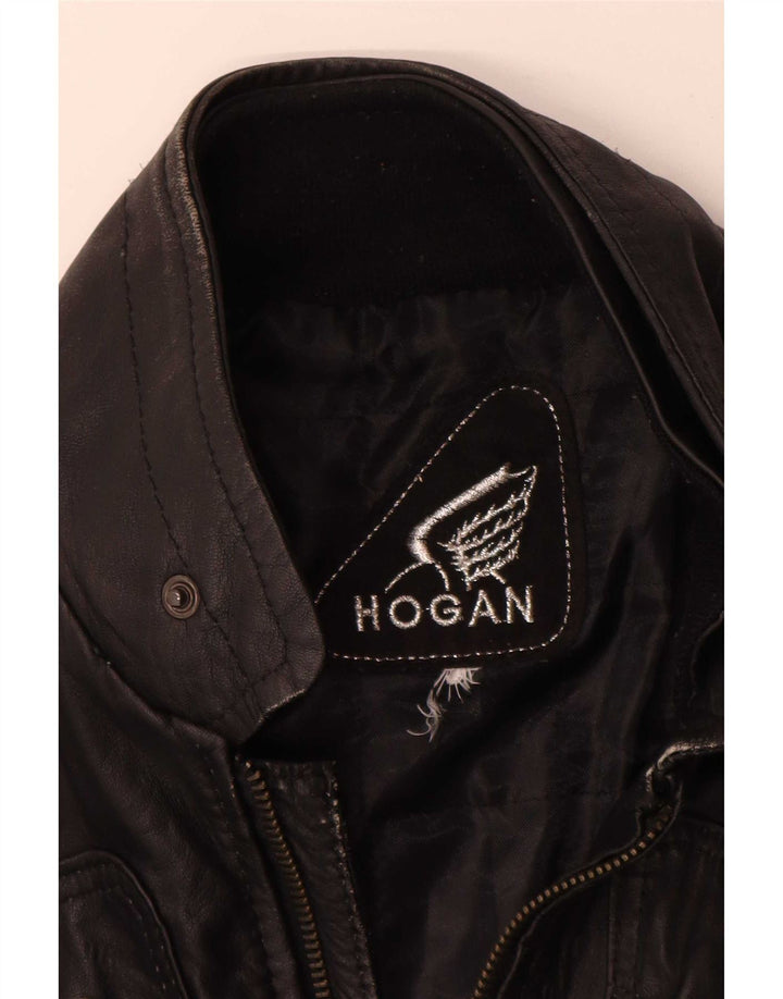 Hogan Damen Leder Bikerjacke UK 12 Medium Schwarz