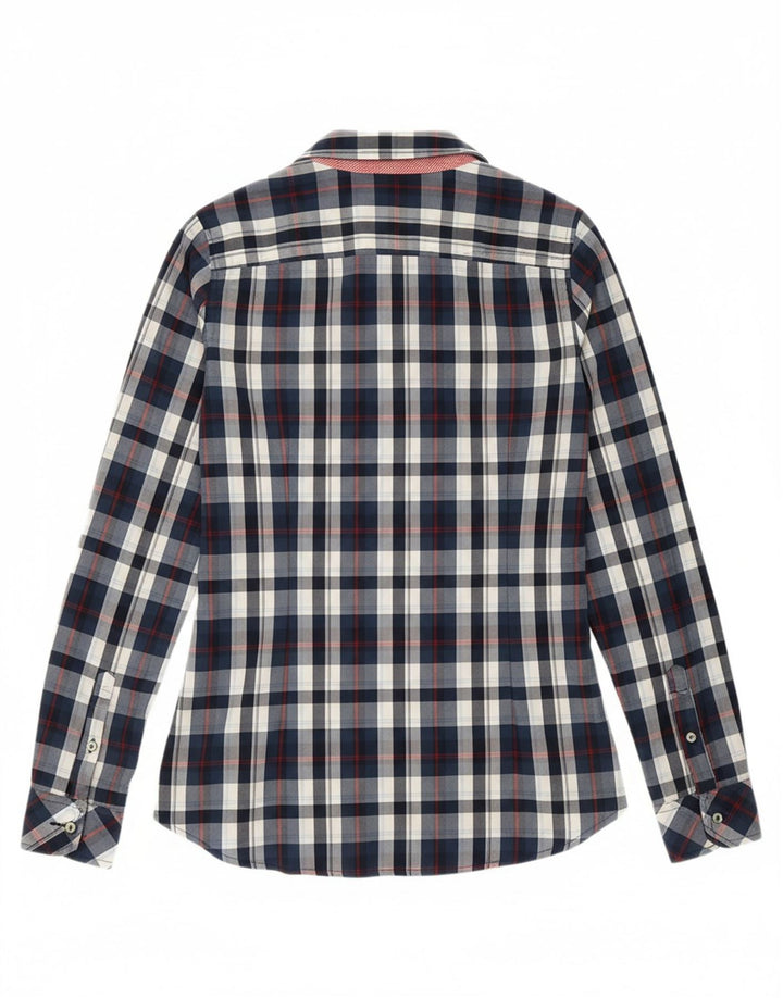 TOMMY HILFIGER Womens Stretch Shirt US 8 Medium Navy Blue Check Vintage Tommy Hilfiger and Second-Hand Tommy Hilfiger from Messina Hembry 