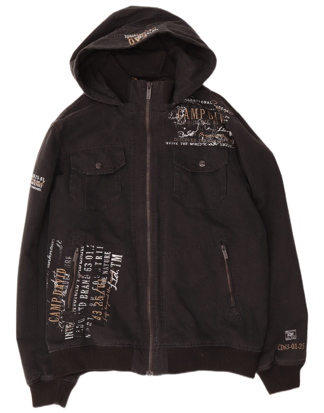 Camp David Mens Graphic Bomber Jacket UK 42 XL Black Cotton