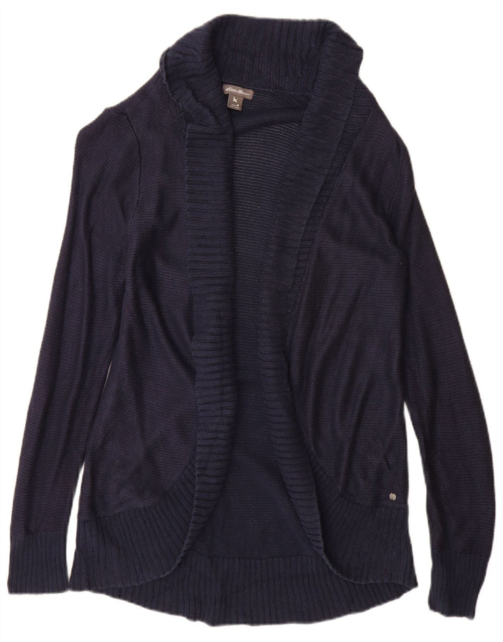 Eddie Bauer Womens Open Cardigan Sweater UK 12 Medium Navy Blue Rayon
