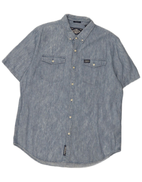 Camicia da uomo a maniche corte vestibilità regolare Superdry 2XL cotone gessato blu