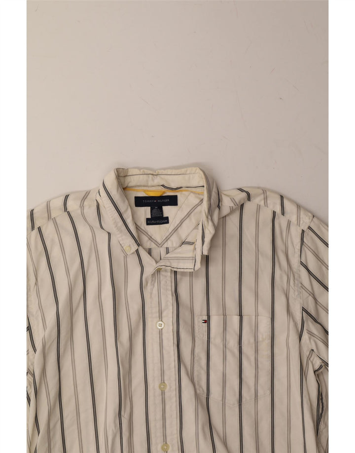 TOMMY HILFIGER Mens Short Sleeve Shirt Medium White Striped Cotton Vintage Tommy Hilfiger and Second-Hand Tommy Hilfiger from Messina Hembry 