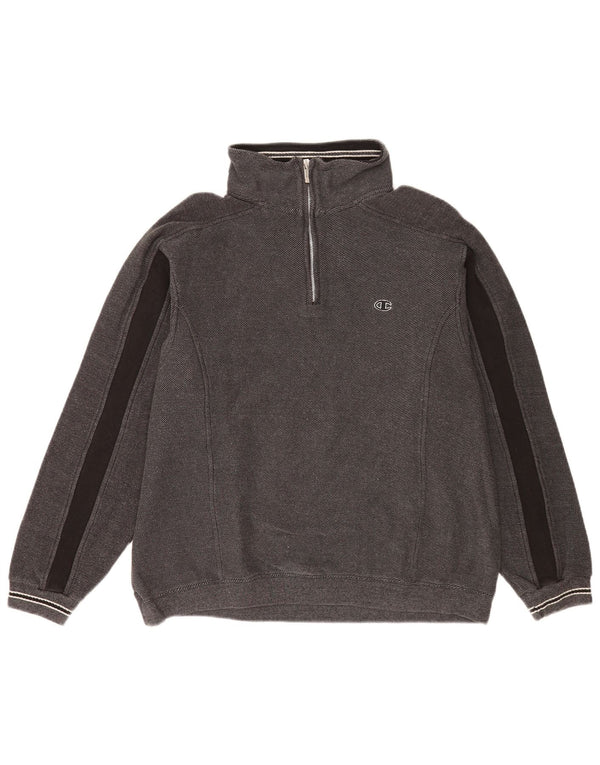 Champion Sweat-shirt à col zippé pour homme en coton color block gris moyen