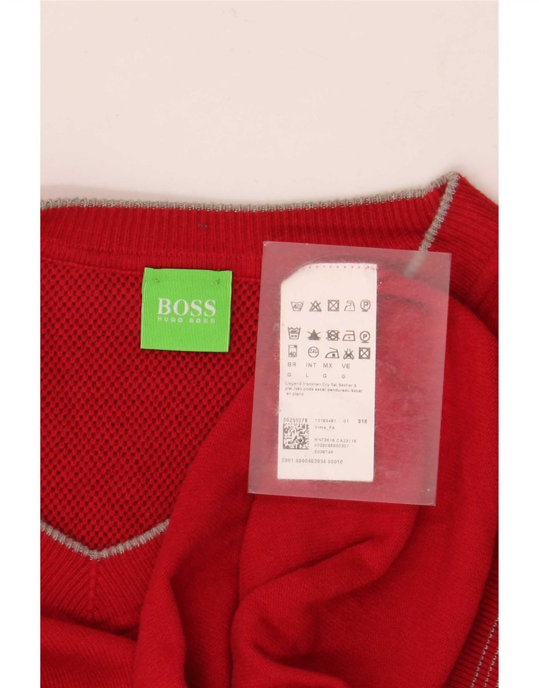 Hugo Boss Mens V-Neck Jumper Sweater Large Red Polyacrylic