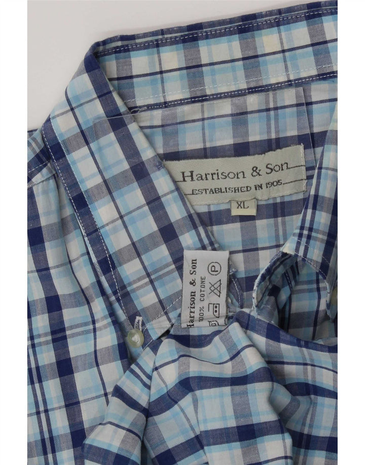 Camicia a maniche corte da uomo Harrison & Son XL in cotone a quadri blu