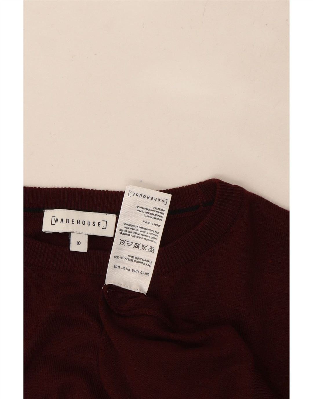 WAREHOUSE Womens Crew Neck Jumper Sweater UK 10 Small Burgundy Polyester