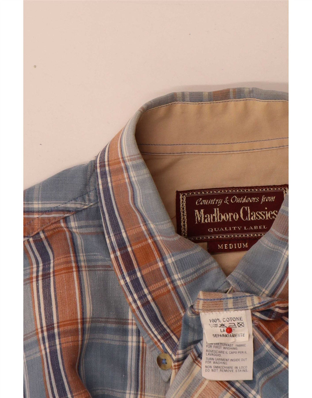 Camisa Marlboro Classics Hombre Algodón Cuadros Azul Medio