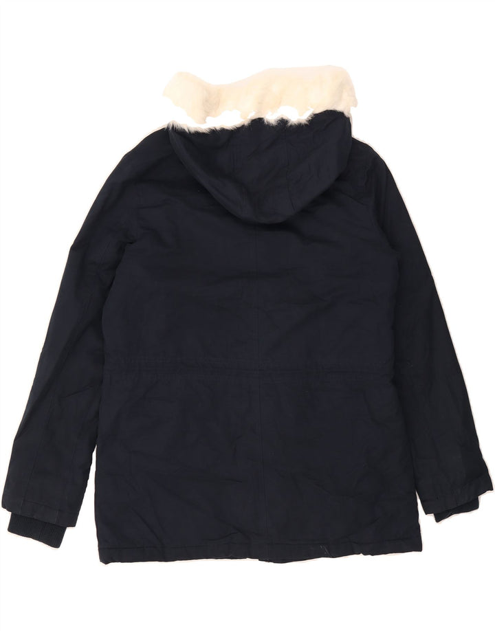 OASIS Womens Hooded Windbreaker Jacket UK 14 Medium Navy Blue Cotton Vintage Oasis and Second-Hand Oasis from Messina Hembry 