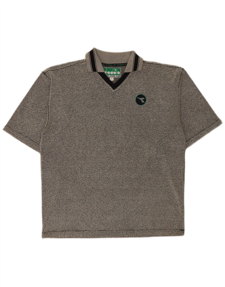 Diadora Herren-Poloshirt aus mittelgrau gestreiftem Polyester