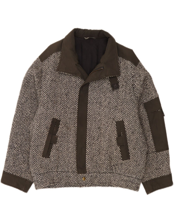 vintage Mens Loose Fit Bomber Jacket IT 48 Gris Moyen Colourblock Viscose