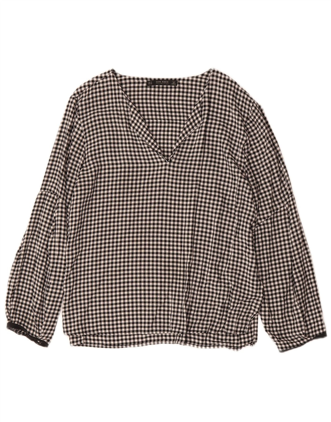 ZARA Womens Long Sleeve Blouse Top UK 14 Medium Black Gingham