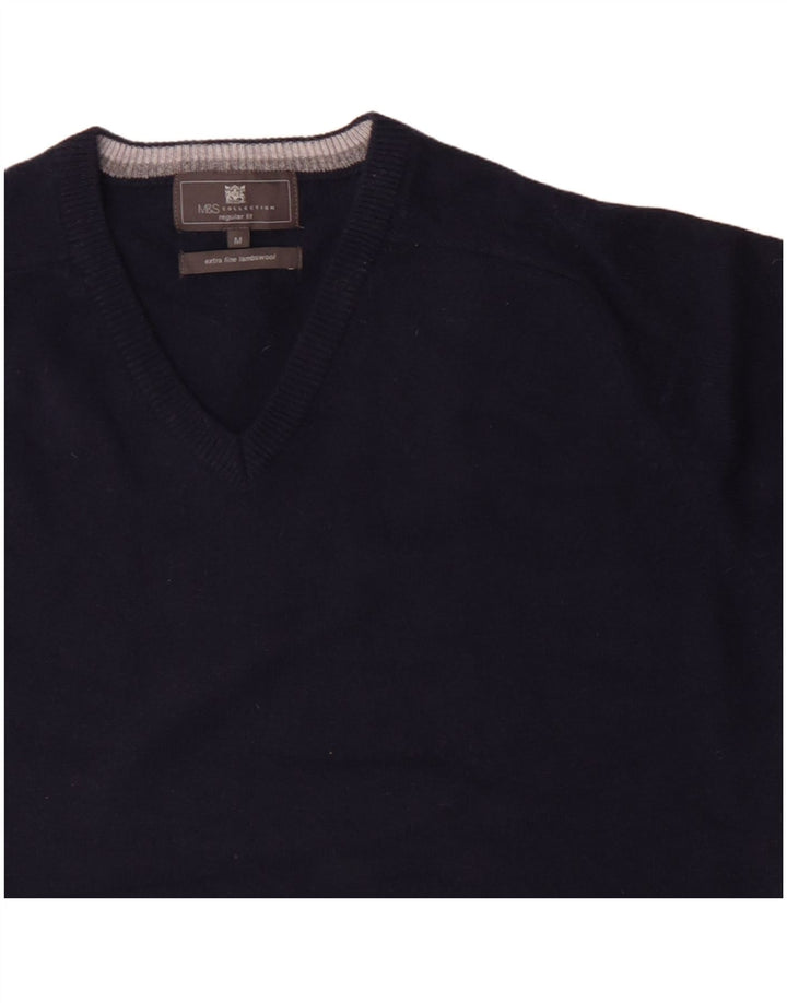 Marks & Spencer Mens Regular Fit V-Neck Jumper Sweater Medium Navy Blue