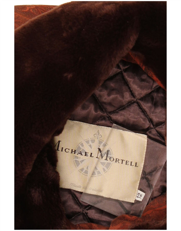 MICHAEL MORTELL Womens Oversized Overcoat UK 12 Medium Brown Paisley