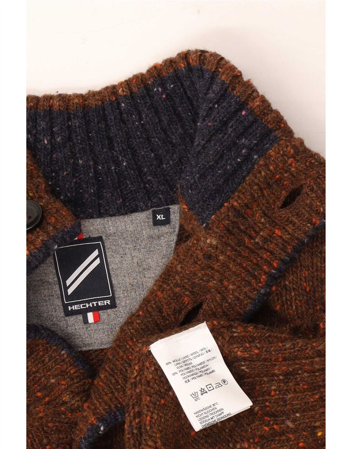 Vintage Mens Button Neck Jumper Sweater XL Brown Flecked Wool