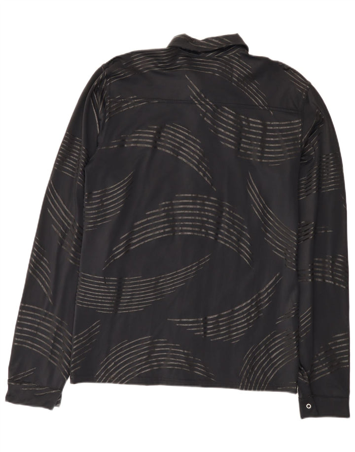 Vintage masculino abstrato padrão camisa pequena poliamida preta