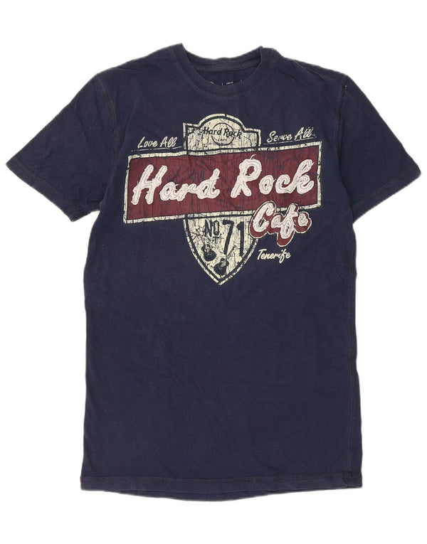 Hard Rock Cafe Mens Graphic T-Shirt Top Small Navy Blue Cotton