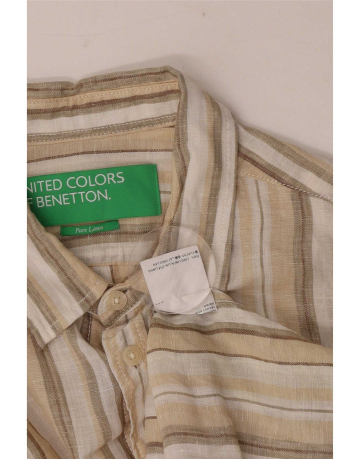 Benetton Herreskjorte Medium Beige Stribet hør